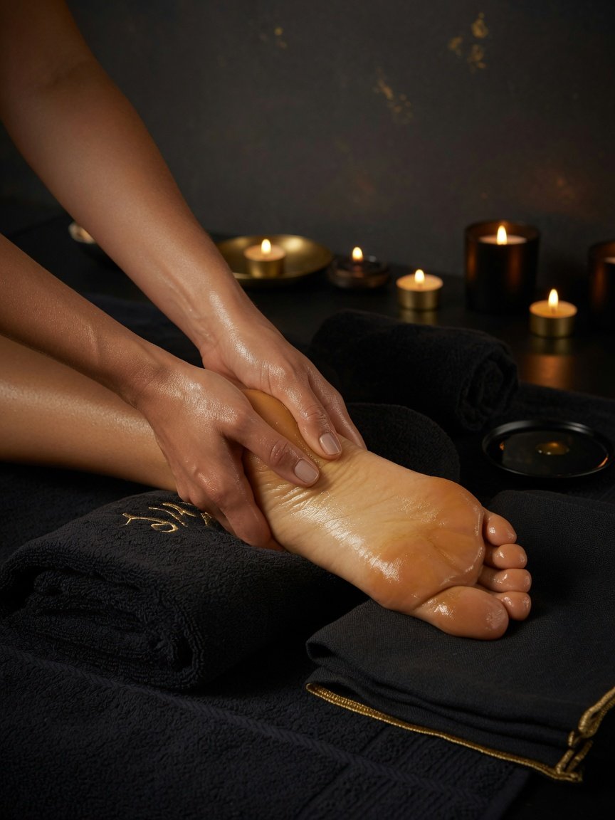 Close-up of a warm oil foot massage